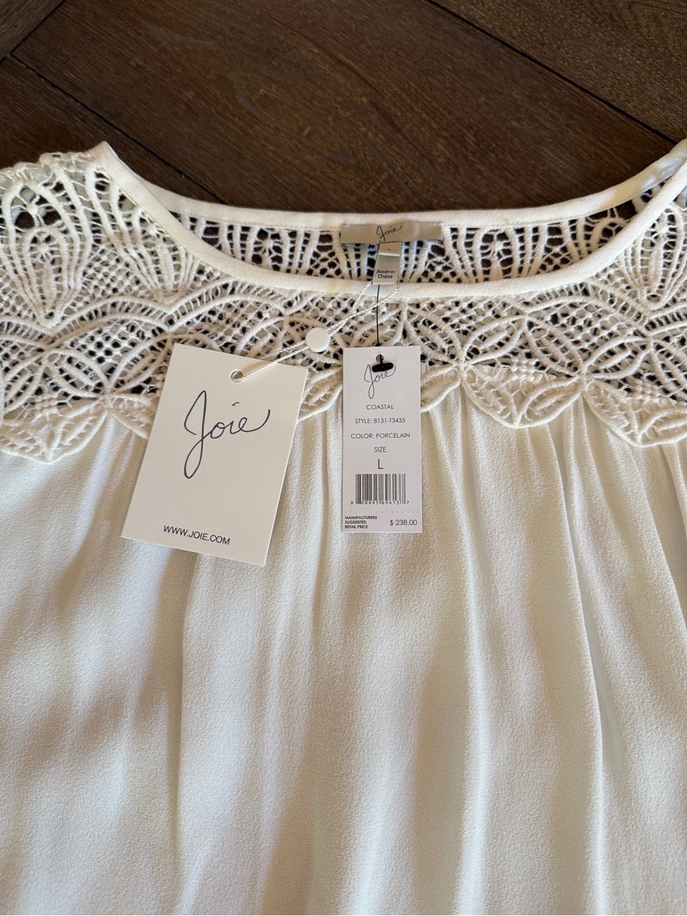 Joie Coastal Lace Inset Blouse Porcelain Large NWT